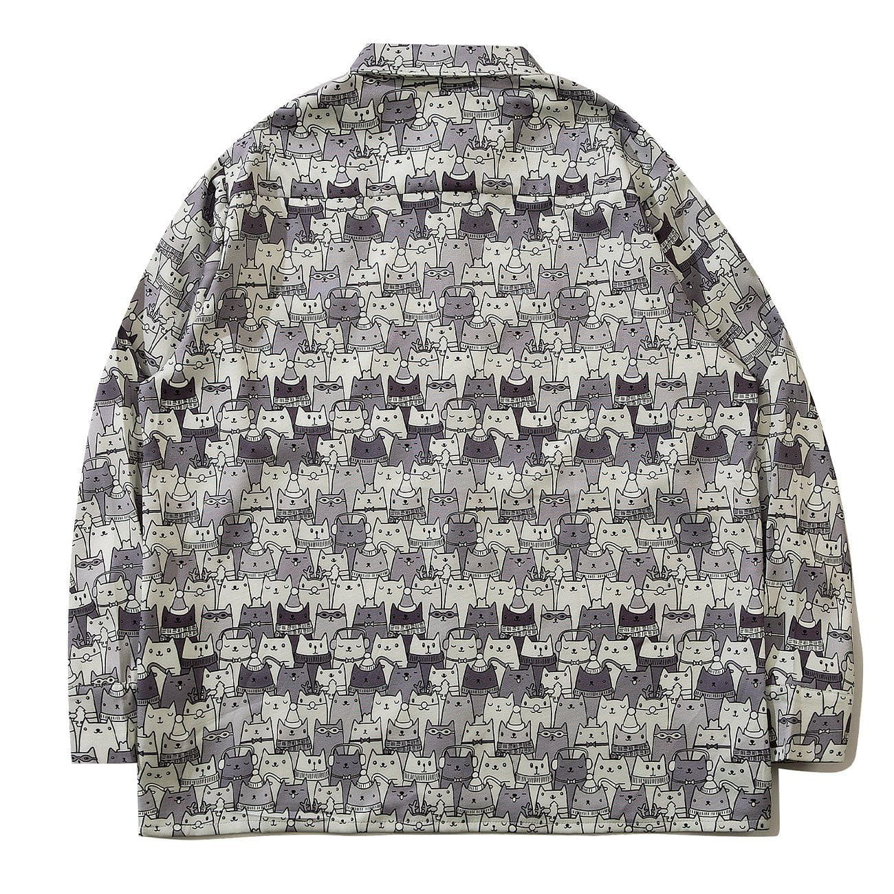 Full Cartoon Cat Print Long-sleeved Shirt