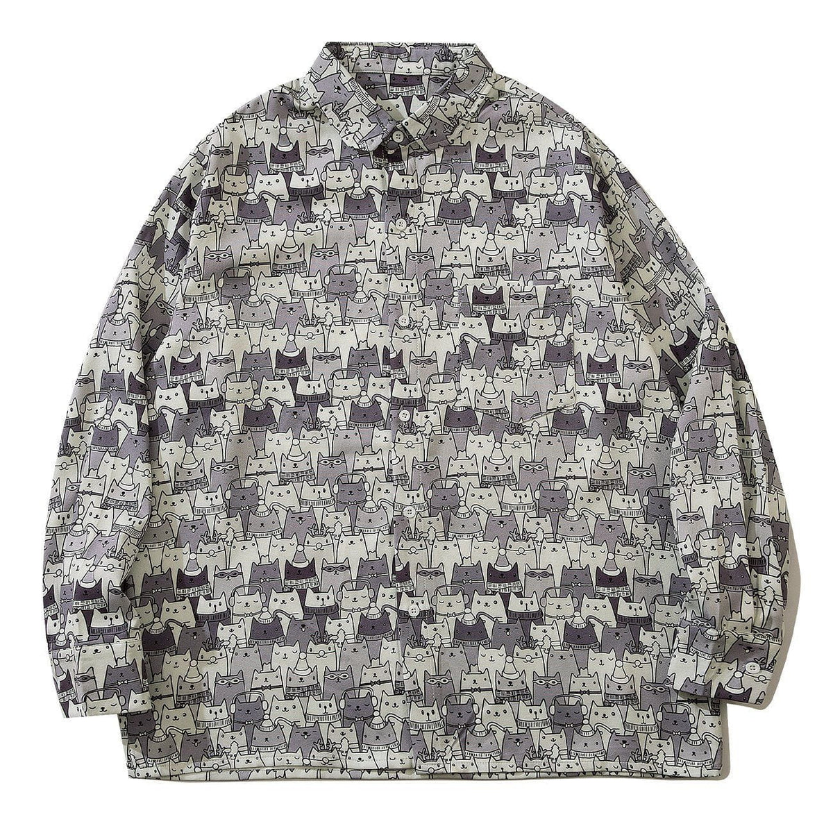 Full Cartoon Cat Print Long-sleeved Shirt