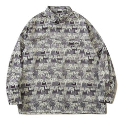 Full Cartoon Cat Print Long-sleeved Shirt