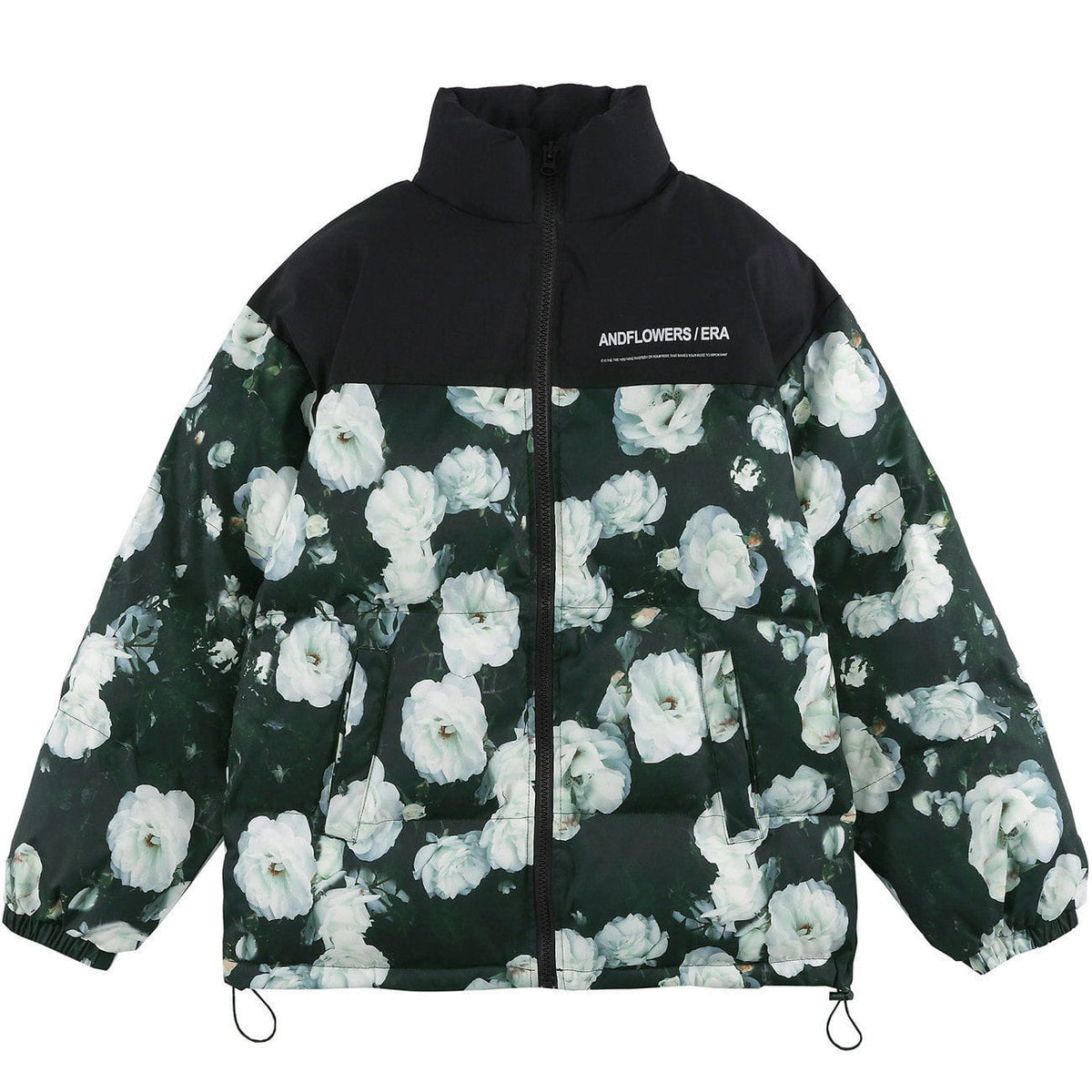 Full White Rose Print Winter Coat