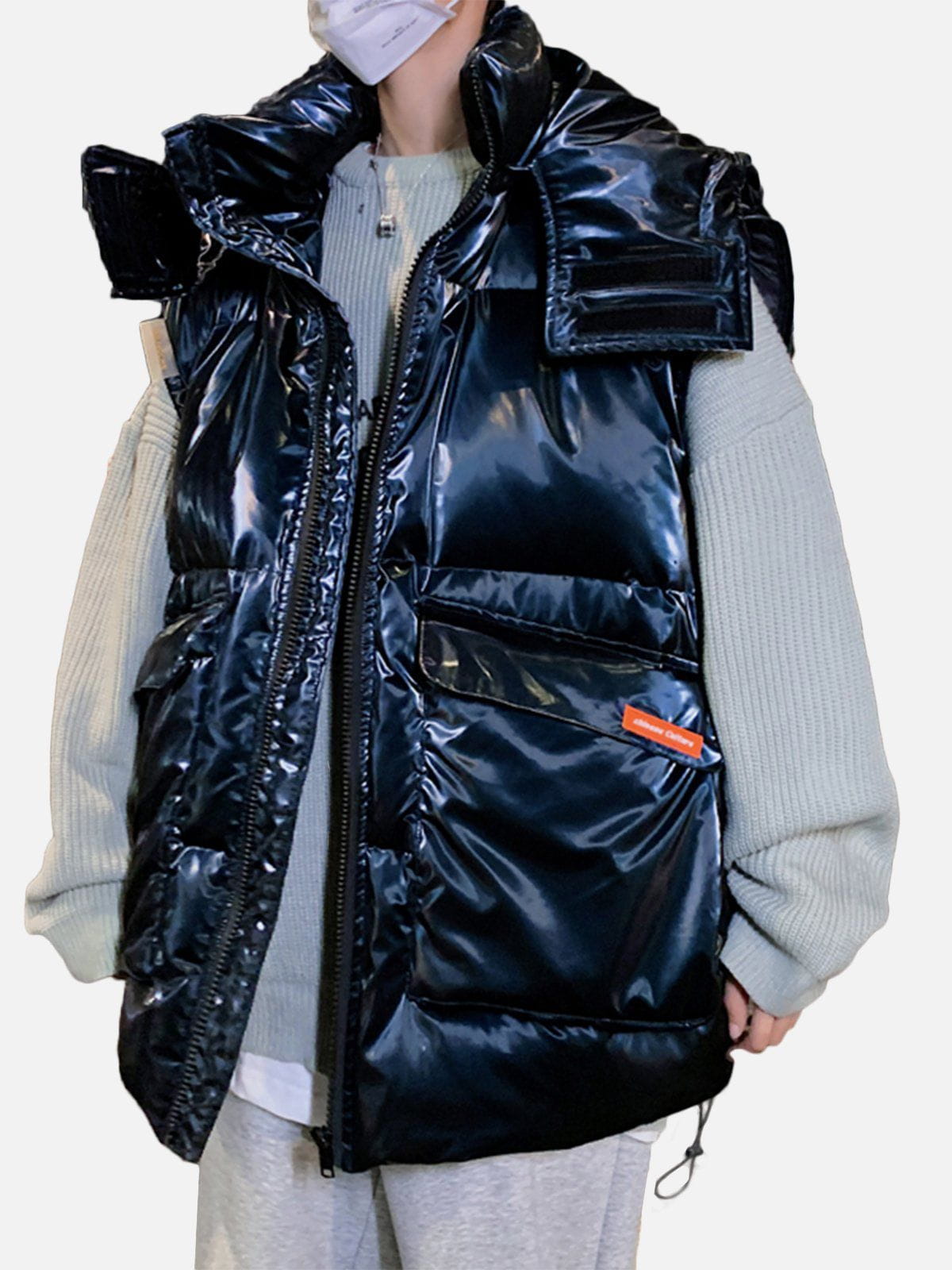 Glossy Removable Sleeves Winter Coat