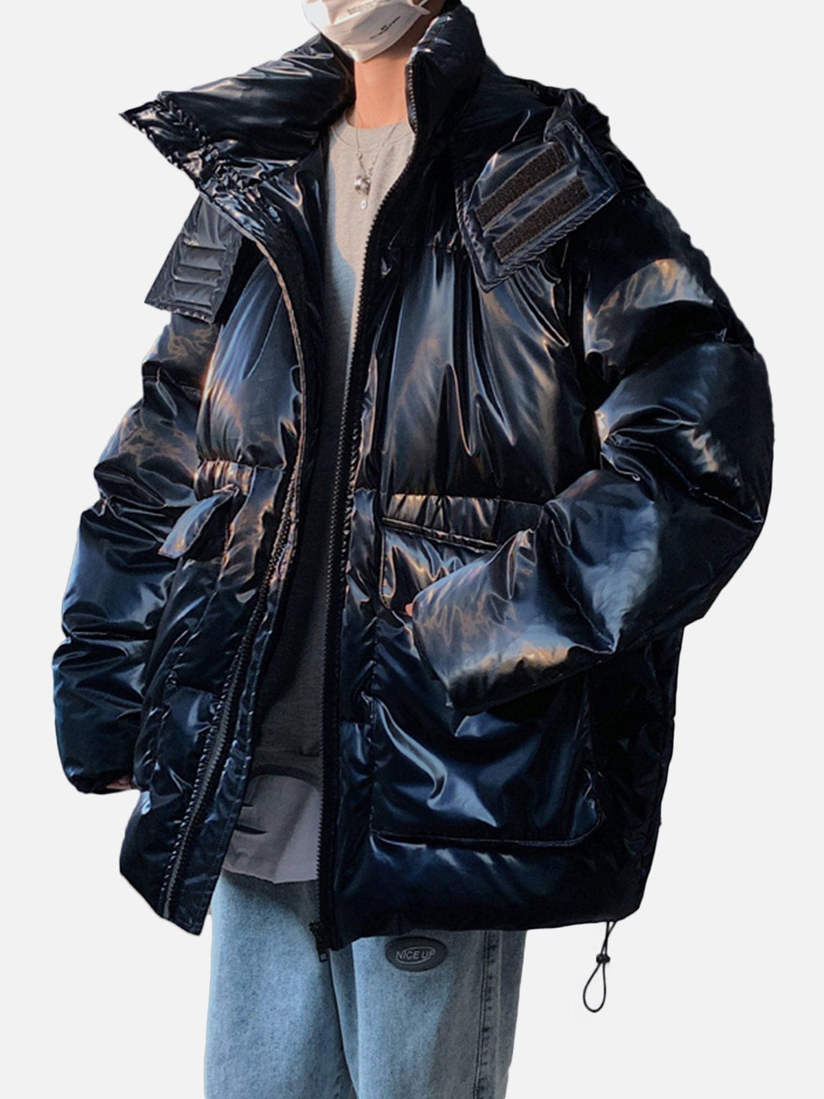 Glossy Removable Sleeves Winter Coat