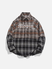 Gothic Letter Plaid Patchwork Long-Sleeved Shirt