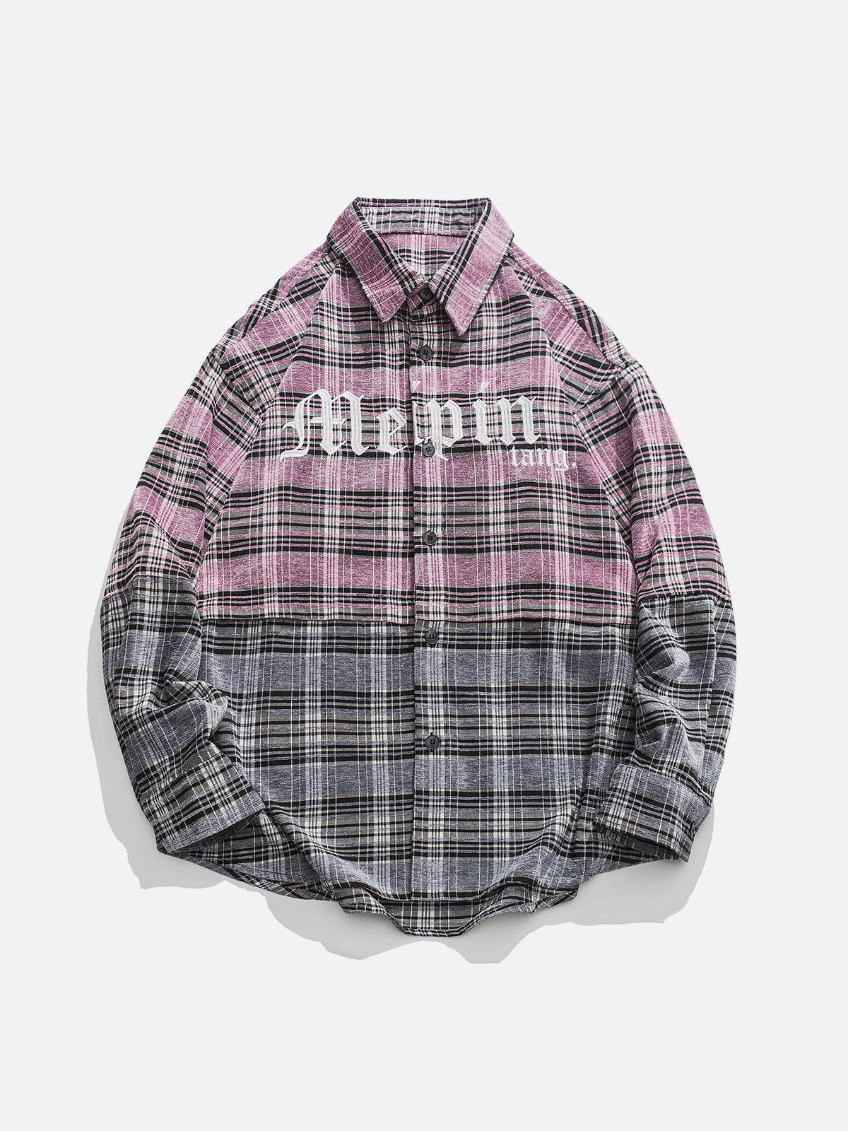 Gothic Letter Plaid Patchwork Long-Sleeved Shirt