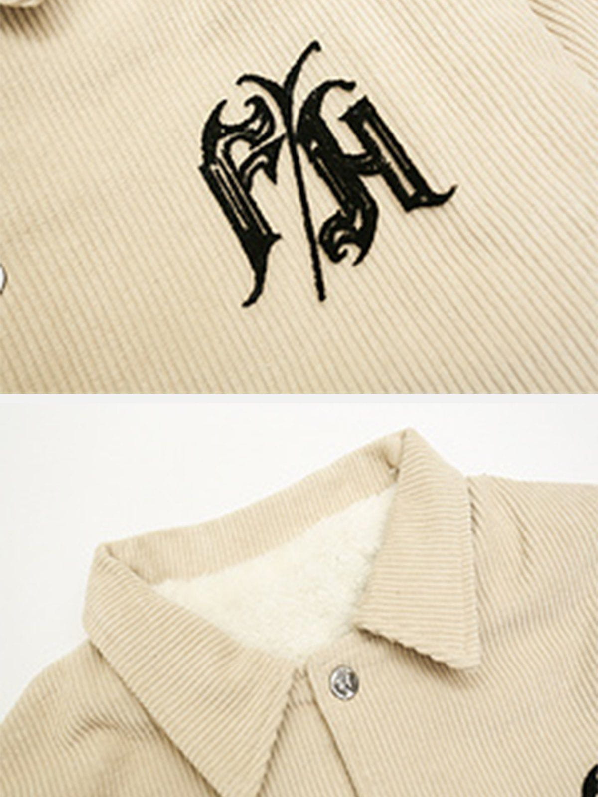 Gothic Monogram Embroidered Corduroy Winter Coat