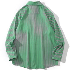 Green and White Striped Long Sleeve Shirt