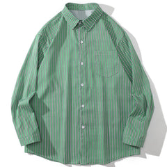 Green and White Striped Long Sleeve Shirt