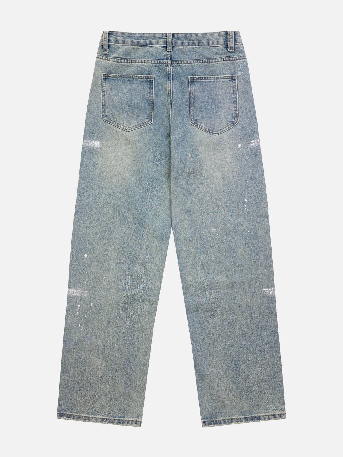 Hand Painted Cross Hole Jeans
