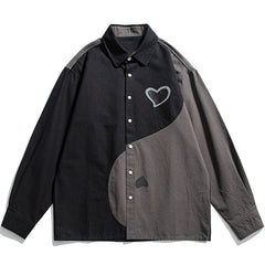 Heart Pattern Color Matching Long-sleeved Shirt