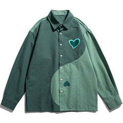 Heart Pattern Color Matching Long-sleeved Shirt