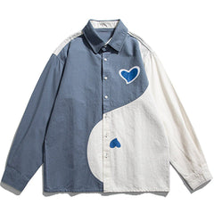 Heart Pattern Color Matching Long-sleeved Shirt