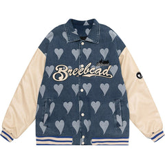 Heart Print Letter Embroidery Color Matching Winter Coat