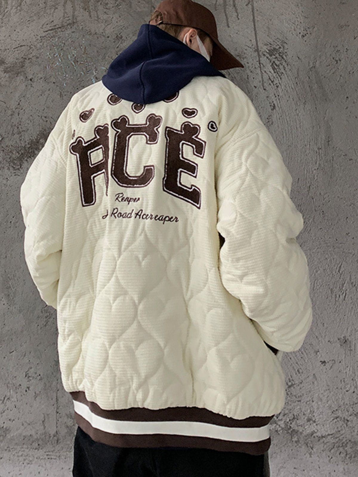 Heart Quilted Flocked Letters Winter Coat