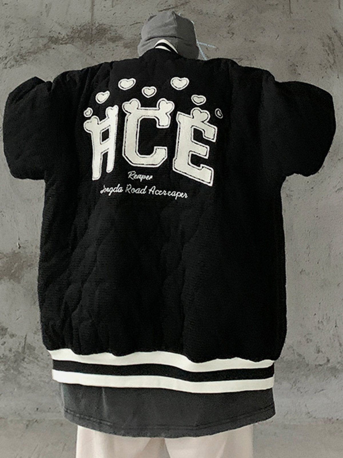 Heart Quilted Flocked Letters Winter Coat