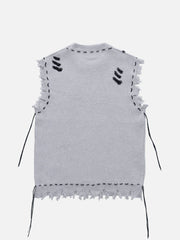 Hole Raw Edge Sweater Vest