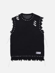 Hole Raw Edge Sweater Vest