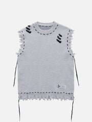 Hole Raw Edge Sweater Vest