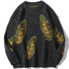 Leaf Print Knit Sweater