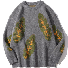 Leaf Print Knit Sweater