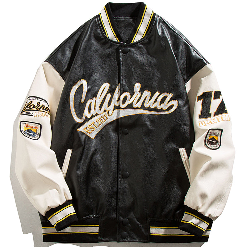 Leather Baseball Jacket Embroidered