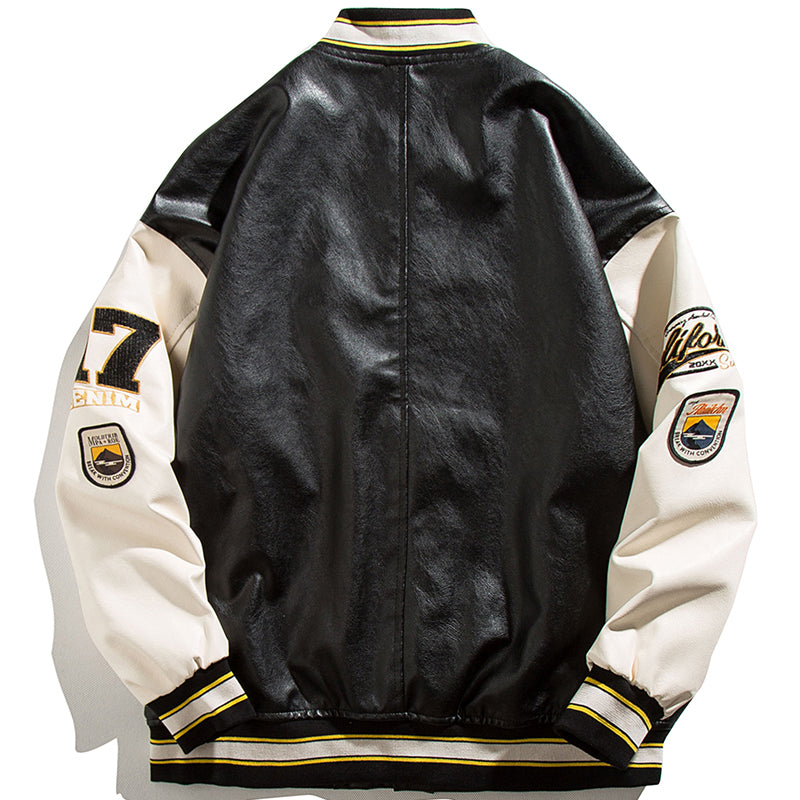 Leather Baseball Jacket Embroidered