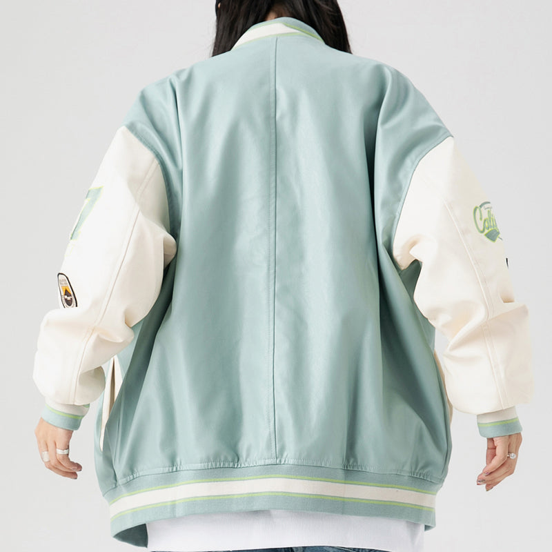 Leather Baseball Jacket Embroidered