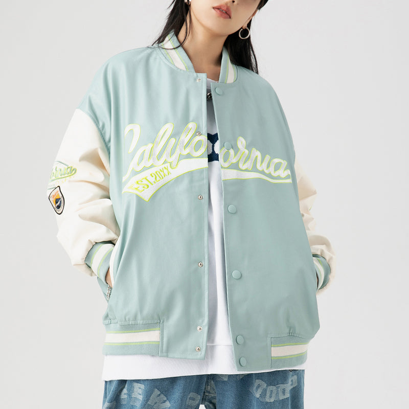 Veste de baseball en cuir brodée