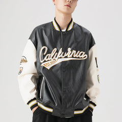 Leather Baseball Jacket Embroidered