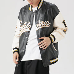 Leather Baseball Jacket Embroidered