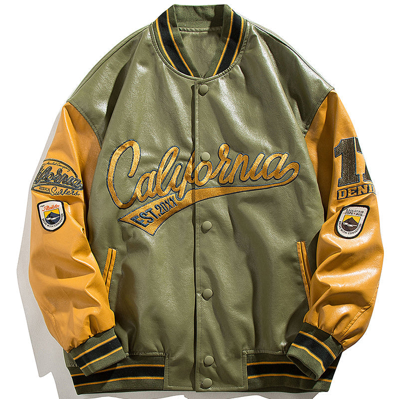 Leather Baseball Jacket Embroidered