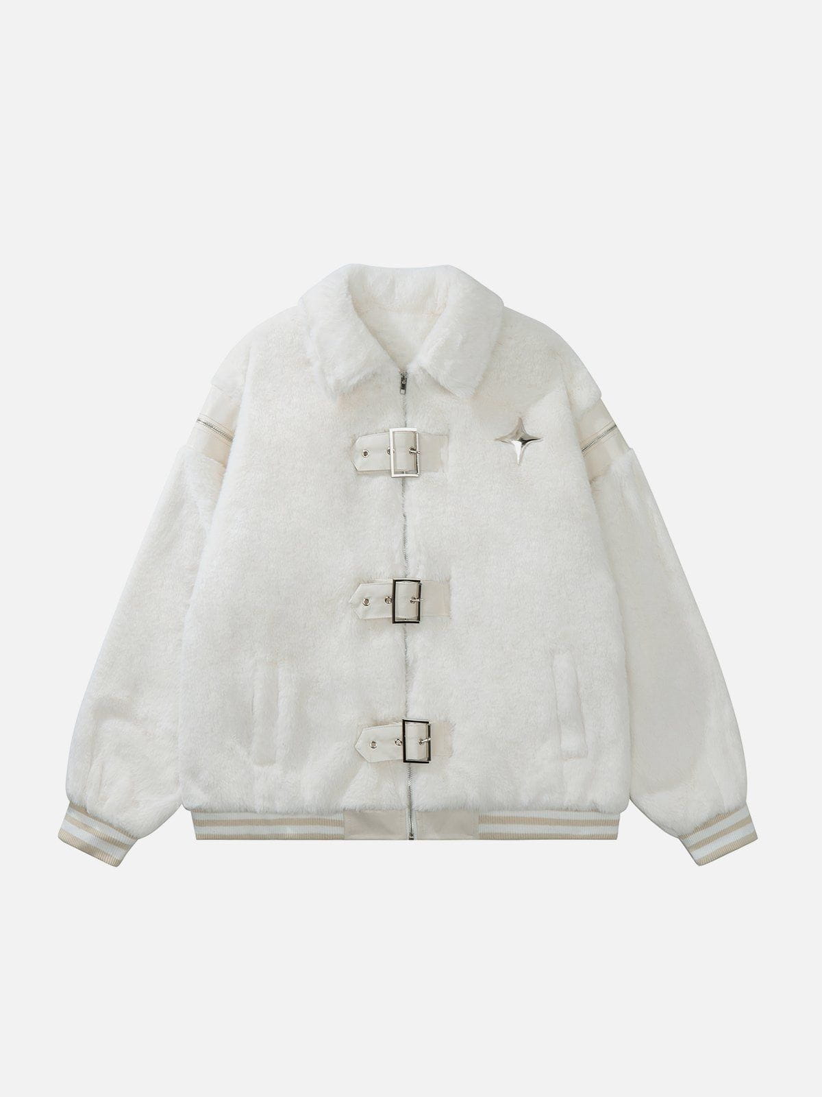 Leather Buckle Four Star Sherpa Coat