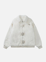 Leather Buckle Four Star Sherpa Coat