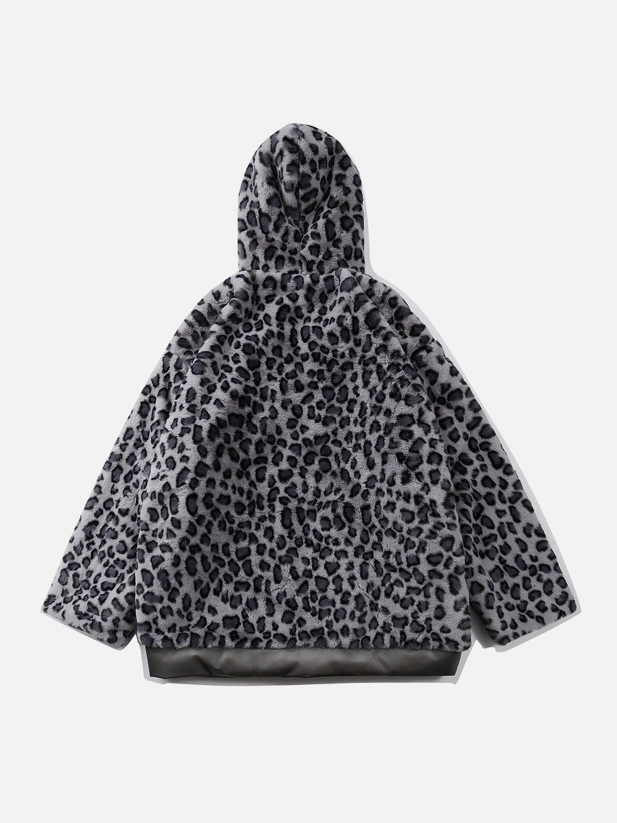 Leopard Plush Stitching Transparent PU Winter Coat