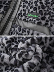 Leopard Plush Stitching Transparent PU Winter Coat