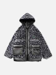 Leopard Plush Stitching Transparent PU Winter Coat