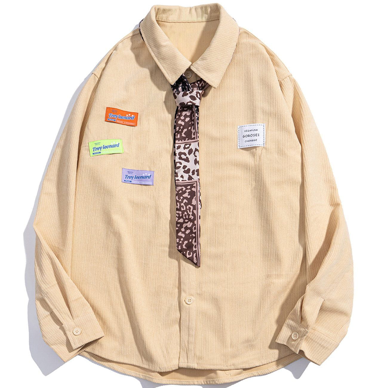 Leopard Tie Letter Label Long-sleeved Shirt
