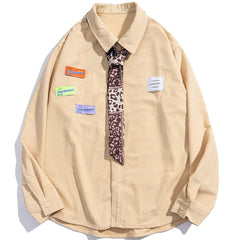 Leopard Tie Letter Label Long-sleeved Shirt