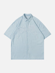 Letter Denim Short Sleeve Shirt