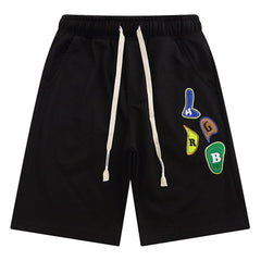 Letter Embroidery Solid Color Shorts