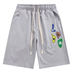 Letter Embroidery Solid Color Shorts