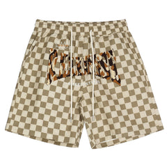 Letter Flocked Plaid Shorts