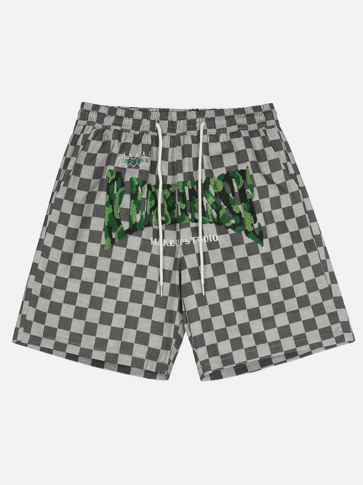 Letter Flocked Plaid Shorts