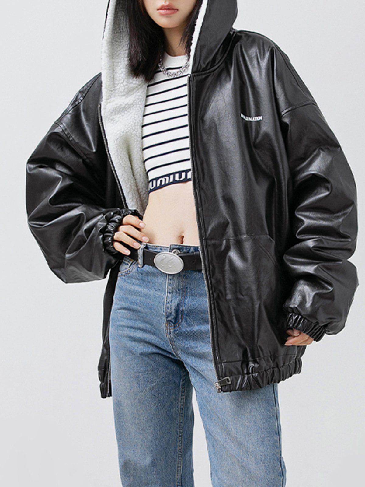 Letter Print Leather Jacket