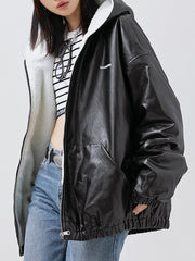 Letter Print Leather Jacket