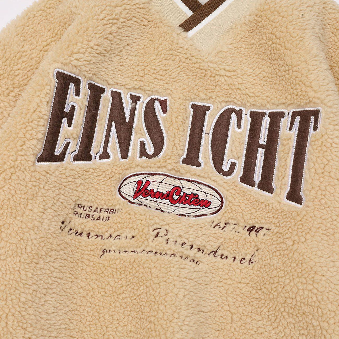 Letter Print V-neck Suede Winter Coat
