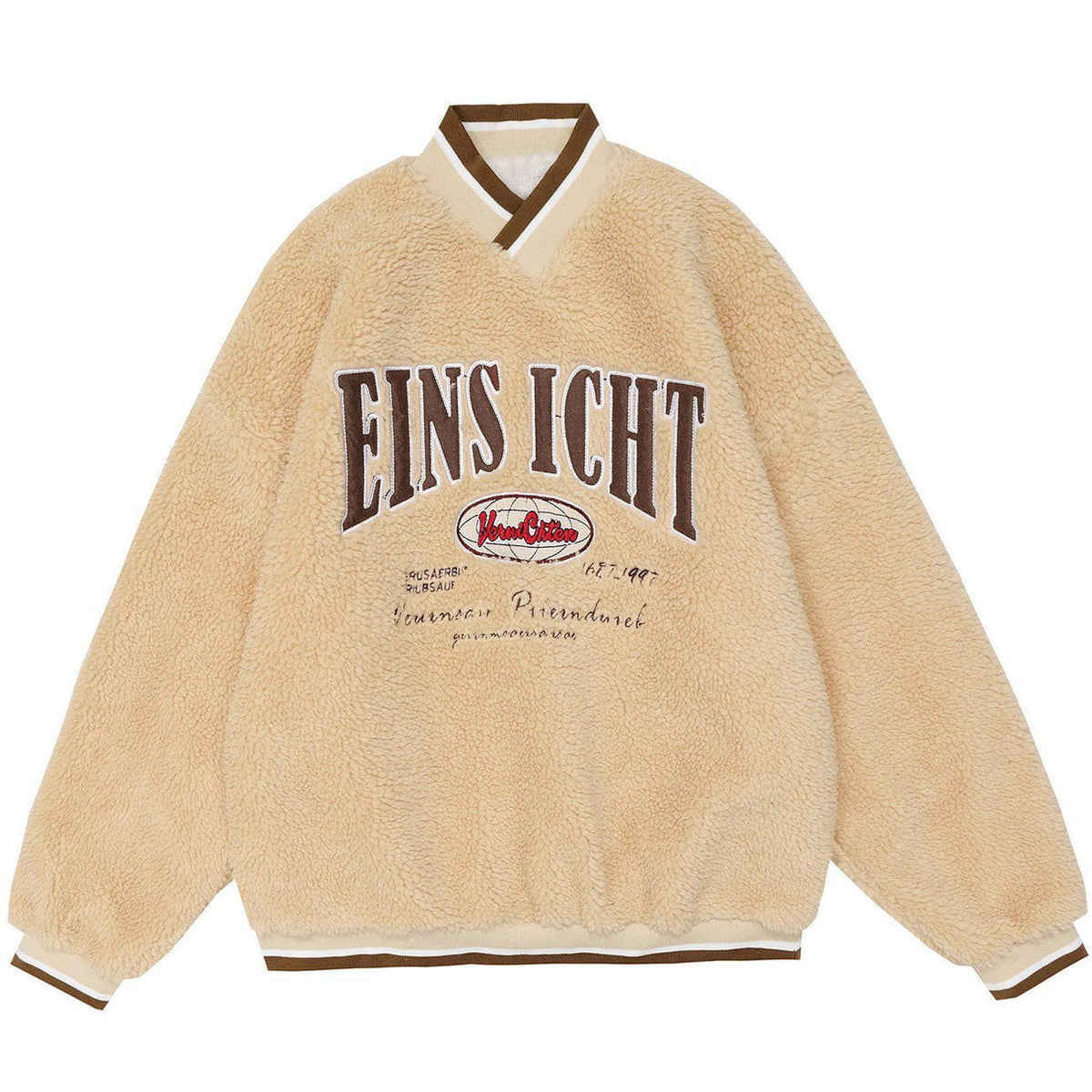Letter Print V-neck Suede Winter Coat