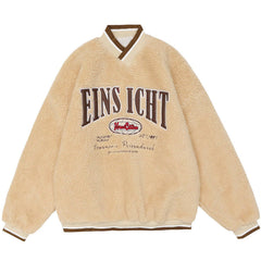Letter Print V-neck Suede Winter Coat