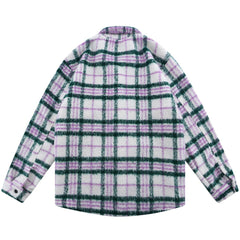 Letter Towel Embroidery Lattice Long-sleeved Shirt