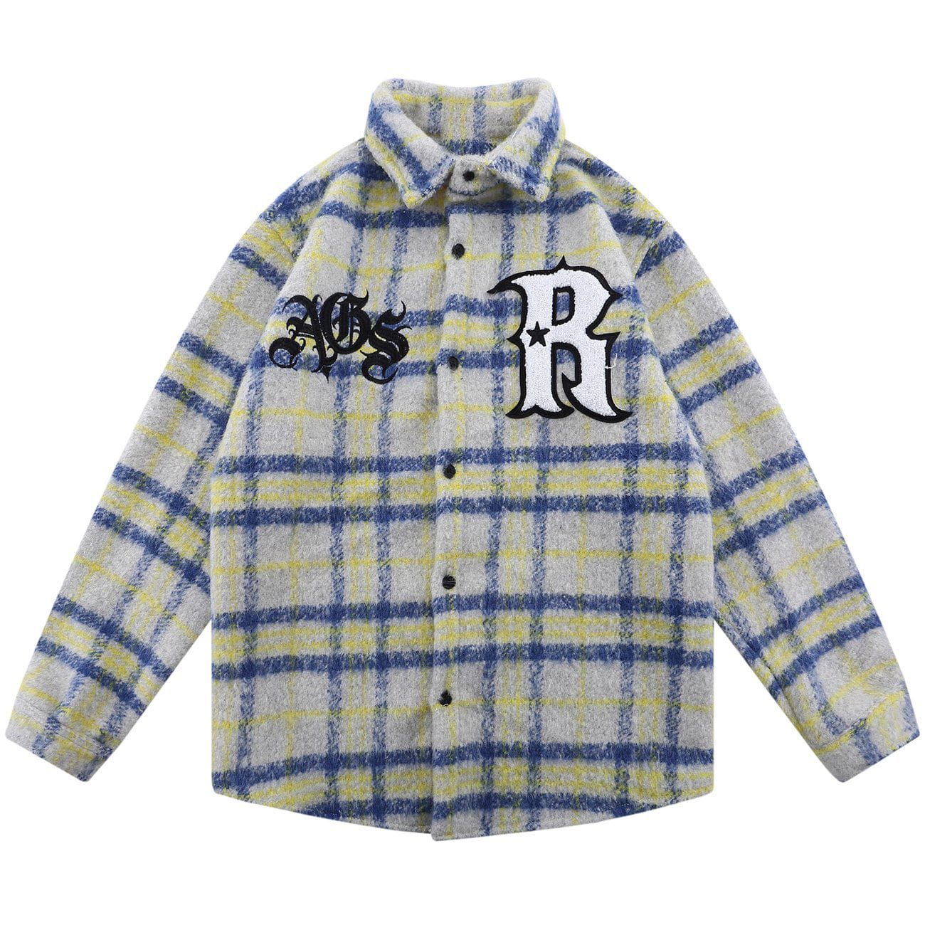 Letter Towel Embroidery Lattice Long-sleeved Shirt