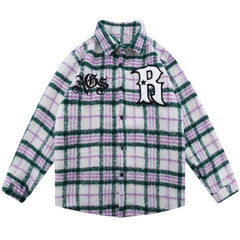 Letter Towel Embroidery Lattice Long-sleeved Shirt